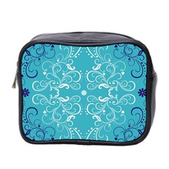 Repeatable Flower Leaf Blue Mini Toiletries Bag 2-side by Mariart