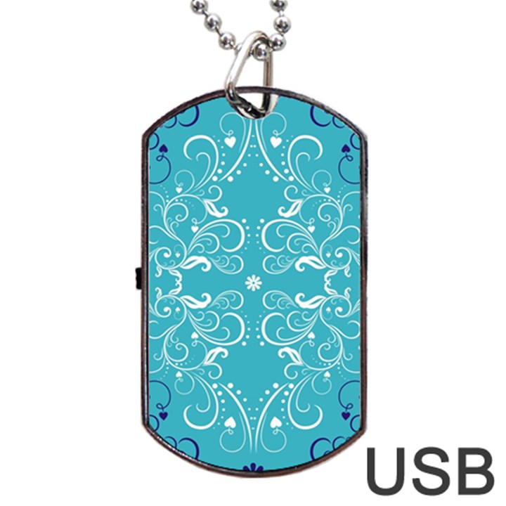 Repeatable Flower Leaf Blue Dog Tag USB Flash (Two Sides)