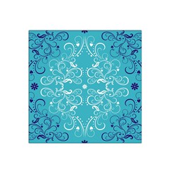 Repeatable Flower Leaf Blue Satin Bandana Scarf