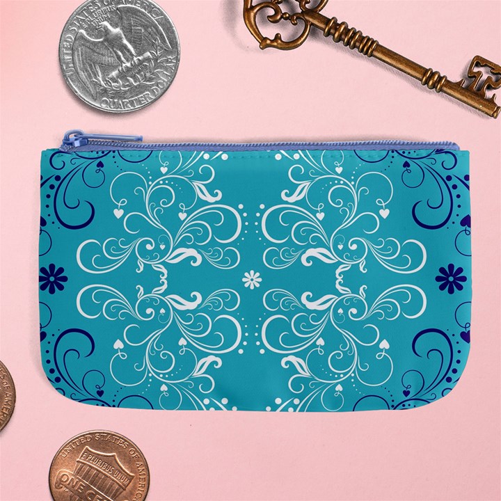 Repeatable Flower Leaf Blue Large Coin Purse