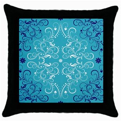 Repeatable Flower Leaf Blue Throw Pillow Case (black)