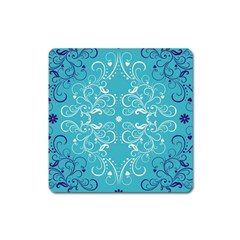 Repeatable Flower Leaf Blue Square Magnet by Mariart