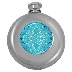 Repeatable Flower Leaf Blue Round Hip Flask (5 Oz) by Mariart