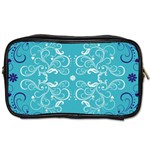 Repeatable Flower Leaf Blue Toiletries Bags 2-Side Front