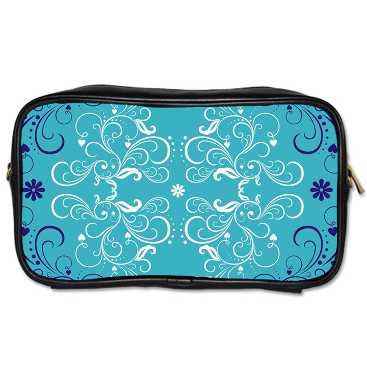 Repeatable Flower Leaf Blue Toiletries Bags 2-Side