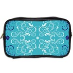 Repeatable Flower Leaf Blue Toiletries Bags 2-Side Back