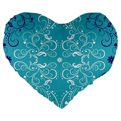 Repeatable Flower Leaf Blue Large 19  Premium Heart Shape Cushions by Mariart