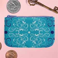 Repeatable Flower Leaf Blue Large Coin Purse