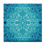 Repeatable Flower Leaf Blue Tile Coasters Front