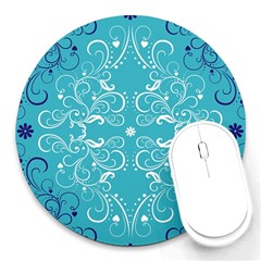 Repeatable Flower Leaf Blue Round Mousepads