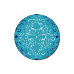 Repeatable Flower Leaf Blue Rubber Coaster (round)  by Mariart