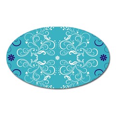 Repeatable Flower Leaf Blue Oval Magnet