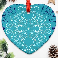 Repeatable Flower Leaf Blue Heart Ornament (two Sides) by Mariart