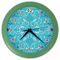 Repeatable Flower Leaf Blue Color Wall Clocks by Mariart