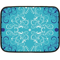 Repeatable Flower Leaf Blue Double Sided Fleece Blanket (mini) 