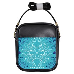 Repeatable Flower Leaf Blue Girls Sling Bags by Mariart