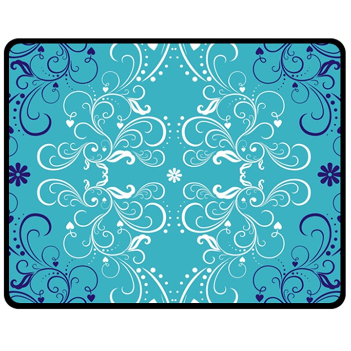 Repeatable Flower Leaf Blue Fleece Blanket (Medium) 