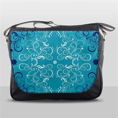 Repeatable Flower Leaf Blue Messenger Bags by Mariart