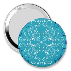 Repeatable Flower Leaf Blue 3  Handbag Mirrors