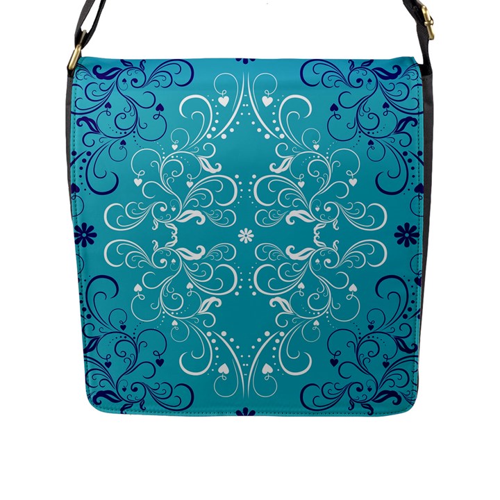 Repeatable Flower Leaf Blue Flap Messenger Bag (L) 