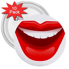 Smile Lips Transparent Red Sexy 3  Buttons (10 Pack) 