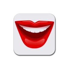 Smile Lips Transparent Red Sexy Rubber Coaster (square)  by Mariart