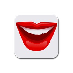 Smile Lips Transparent Red Sexy Rubber Square Coaster (4 Pack)  by Mariart