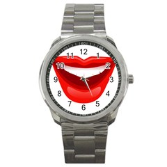 Smile Lips Transparent Red Sexy Sport Metal Watch by Mariart