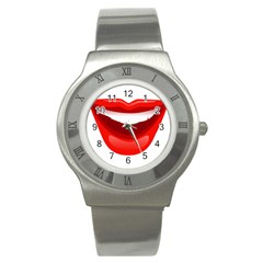 Smile Lips Transparent Red Sexy Stainless Steel Watch by Mariart