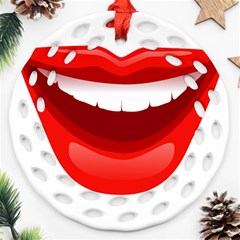 Smile Lips Transparent Red Sexy Round Filigree Ornament (two Sides) by Mariart