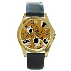 Surface Patterns Spot Polka Dots Black Round Gold Metal Watch by Mariart