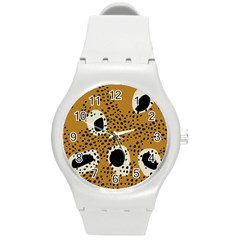 Surface Patterns Spot Polka Dots Black Round Plastic Sport Watch (m) by Mariart