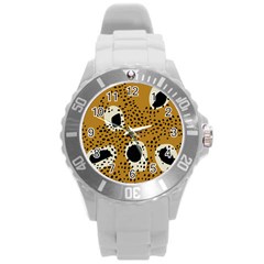 Surface Patterns Spot Polka Dots Black Round Plastic Sport Watch (l) by Mariart