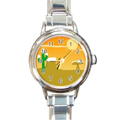 Sunrise Sunset Desert Sun Light Orange Ice Snow Round Italian Charm Watch by Mariart