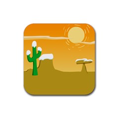 Sunrise Sunset Desert Sun Light Orange Ice Snow Rubber Coaster (square)  by Mariart