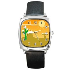 Sunrise Sunset Desert Sun Light Orange Ice Snow Square Metal Watch by Mariart