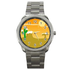 Sunrise Sunset Desert Sun Light Orange Ice Snow Sport Metal Watch by Mariart