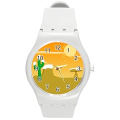 Sunrise Sunset Desert Sun Light Orange Ice Snow Round Plastic Sport Watch (m) by Mariart