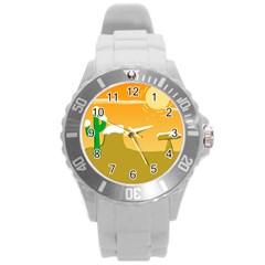 Sunrise Sunset Desert Sun Light Orange Ice Snow Round Plastic Sport Watch (l) by Mariart