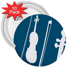 Violin Music Blue 3  Buttons (10 Pack)  by Mariart