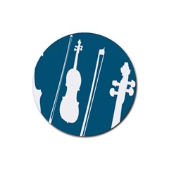 Violin Music Blue Rubber Coaster (round) 