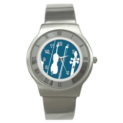 Violin Music Blue Stainless Steel Watch