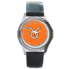 Taurus Symbol Sign Orange Round Metal Watch by Mariart