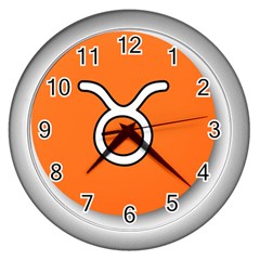 Taurus Symbol Sign Orange Wall Clocks (silver)  by Mariart