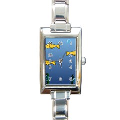 Water Bubbles Fish Seaworld Blue Rectangle Italian Charm Watch