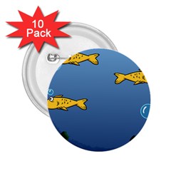 Water Bubbles Fish Seaworld Blue 2 25  Buttons (10 Pack) 