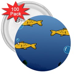 Water Bubbles Fish Seaworld Blue 3  Buttons (100 Pack)  by Mariart