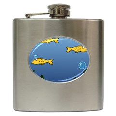 Water Bubbles Fish Seaworld Blue Hip Flask (6 Oz)