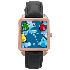 Water Balloon Blue Red Green Yellow Spot Rose Gold Leather Watch  by Mariart