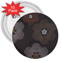 Walls Medallion Floral Grey Polka 3  Buttons (10 Pack) 